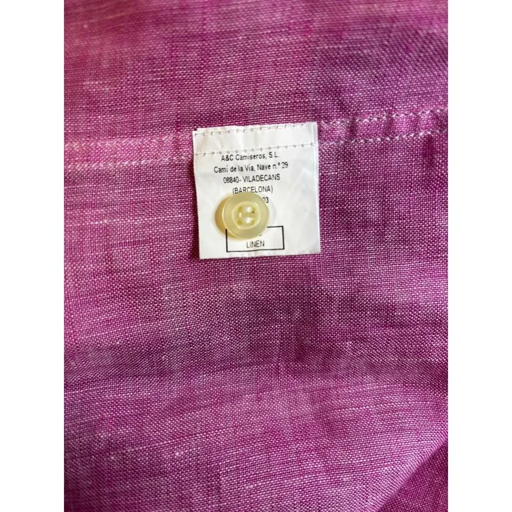 Archipalago Size Large Pink 100% Linen Shirt Long Sleeve Button Down Preppy - Picture 4 of 11